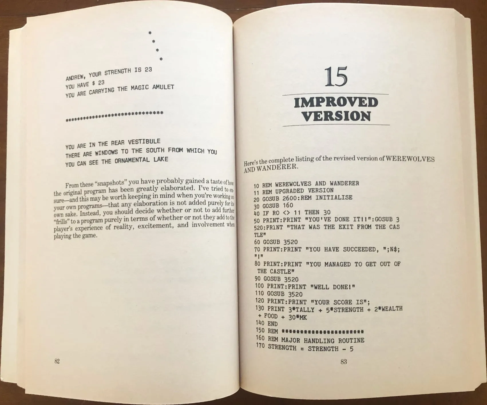 Creating Adventure Games on Your Computer, by Tim Hartnell, code sample