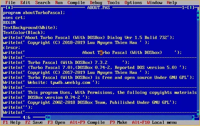 Turbo Pascal 7.0 screen